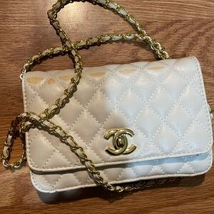Leather purse off white purse bag crossbody bag gold chain